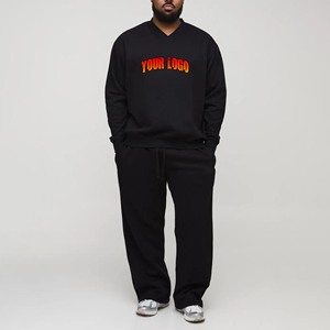 Sweat-shirt à col en V 2 pièces 100% coton de haute qualité pour hommes, pantalon de survêtement surdimensionné, ensemble de jogging, logo brodé personnalisé, coupe-vent - Product Image 1