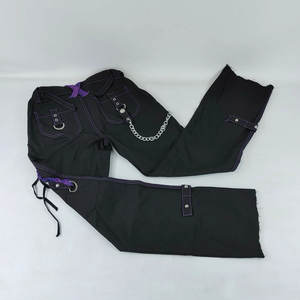 Pantalones Anchos Rectos Estilo Punk Gótico Negro y Morado con Cadenas y Cremalleras, Pantalones de Fiesta Juveniles Estilo Rock - Product Image 2