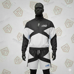 Zip-Up Hooded Printed Nylon/Cotton Two-Piece Men's <b>Windbreaker</b> Tracksuit Set with Breathable Fleece Lining - Product Image 2