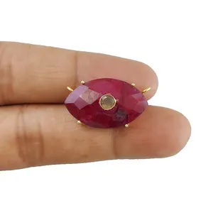 Dyed Ruby Gemstone15x25mm Faceted Marquise Shape 925 Sterling Silver Gold Vermeil Double Stone Eye Pendant Wholesale Charms