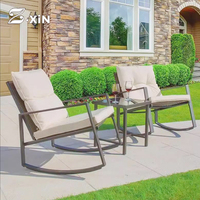 Chaise berçante pour balcon Villa Rotin tissé Ensemble de trois pièces Table et chaises de loisirs en plein air