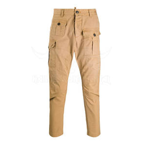 Pantalones cargo informales para hombre de marca privada, lona de cintura media con múltiples bolsillos disponibles en color liso a la venta - Product Image 1