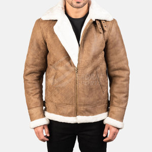 Breathable Lightweight <b>Men</b> Winter <b>Jacket</b> Casual <b>Shearling</b> Cow Skin Leather Front Logo High Quality - Product Image 2