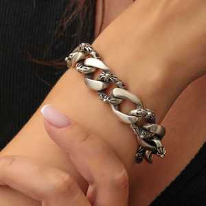 Authentic 925 Sterling <b>Silver</b> Chain <b>Bracelet</b> Black Oxidized Plating Other Pattern Main Stone Religious Style <b>Charm</b> Unisex - Product Image 1