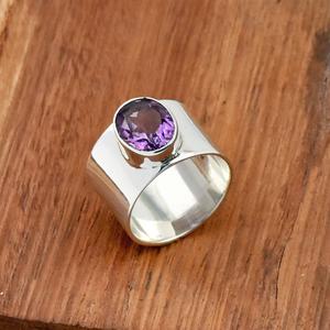 แหวนอเมทิสต์ธรรมชาติเงินสเตอร์ลิงอัญมณีรูปไข่ของขวัญสำหรับเธอ - Product Image 2