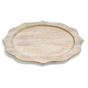 Assiette de présentation décorative en bois de manguier blanc cassé à bords festonnés pour événements et décoration intérieure – Vente en gros - Product Image 1