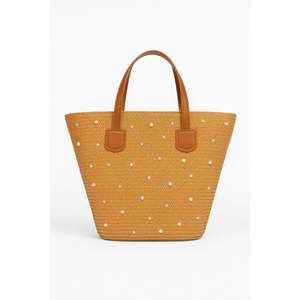 Sac de plage tissé avec détails en pierre - Camel, Sac d'été fait main avec poignée Cnt2006 30x38 - 1091Camel - Product Image 3