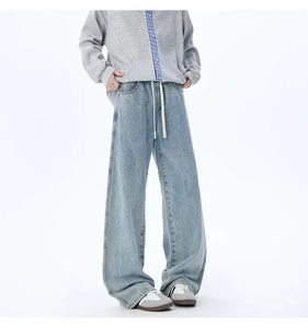 Custom Logo <b>Men</b> Straight Jeans Retro High Street Style Casual Regular Fit Loose Waist Logo Factory Price Denim <b>Pants</b> - Product Image 5