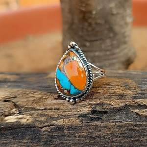 Bague Turquoise Huître Naturelle Faite à la Main en Argent Sterling 925 Bijoux Turquoise Cuivre - Product Image 4