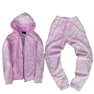 Survêtements de qualité supérieure en tissu 100% coton avec logo personnalisé en pierre du Rhin et survêtements lavés à l'acide pour unisexe deux pièces - Product Image 5