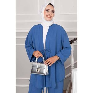 Indigo Front Tied Kimono Aerobin Hijab Conjunto de 2 piezas para mujer - Product Image 1