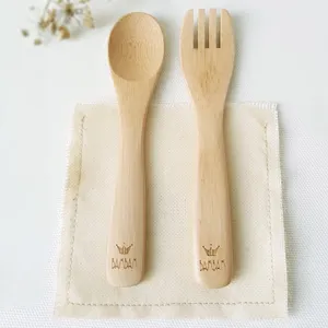 Posate per bambini con incisione logo personalizzabile 100% legno di bambù naturale bambini che mangiano utenils pronto per la spedizione