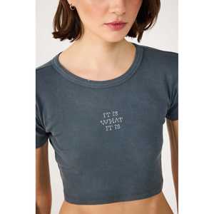 T-shirt court côtelé orné de pierres - Product Image 5