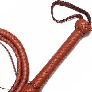 Fouet de cheval marron sur mesure de haute qualité fabriqué à la main en cuir de vachette véritable 16 tressés Design équestre flexible - Product Image 4