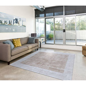 Handmade Wool Jute Modern Border Design Area <b>Rug</b> Beige Luxury Soft Shine High Pile PET Friendly Living Room <b>Bedroom</b> Custom - Product Image 1