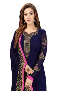 Conjunto de Salwar Kameez Étnico de Georgette Bordado para Mujer, Kurta, Pantalón y Dupatta Azul (G44-Azul) para Bodas, Estilo Regular - Product Image 2