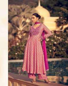 Nueva llegada atractiva Ropa Étnica Premium Real Chinon seda Anarkali traje pantalón y Dupatta con bordado Trabajo Mujer moda - Product Image 6