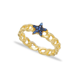 แหวนพลอยแซฟไฟร์ดีไซน์รูปดาวปรับได้แบบตุรกีเครื่องประดับเงินทำมือ925อัญมณีชั้นดี - Product Image 1