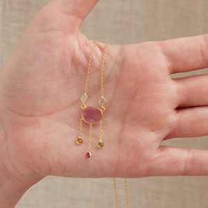 Dernière Tendance Solide 925 Sterling Argent Rose Tourmaline Diamant Tranche Pendentif Collier Or En Gros Quantité Rose Pendentifs - Product Image 2