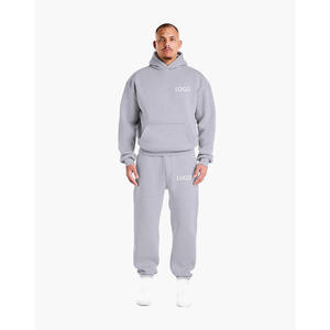 <b>Mens</b> Light <b>Grey</b> Hooded <b>Sweatshirt</b> Custom Logo Heavyweight Long Sleeve Pullover Hoodie Trackstar OEM Private Label - Product Image 5