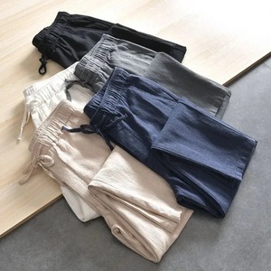 Men's Cotton <b>Linen</b> Casual Pants Baggy Streetwear Men Joggers Sports <b>Trousers</b> Solid Color Long Straight Trendy Pants for Men - Product Image 4