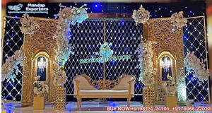 Élégant thème de mariage en or blanc, scène ouverte, décoration de réception de mariage Hindu, scène de Style ouvert de mariage Royal doré - Product Image 4