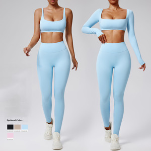 Ensemble de yoga sans couture taille haute pour femme tenue d'entraînement 2 pièces avec soutien-gorge de sport et leggings tissu respirant et à séchage rapide - Product Image 3