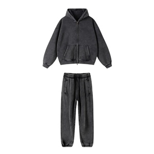 Survêtement personnalisé délavé à l'acide 100% coton Sweat à capuche vintage et pantalon de survêtement Jogger Set Stone Wash Winter Sportswear Men Tracksuit - Product Image 1