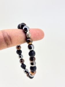 กำไลลูกปัดหินลาวาและตาเสือทำจากเงินแท้925แท้สีดำแร่เฮมาไทต์ธรรมชาติหินลาวาและพลอยตาเสือสำหรับงานแต่งงานของผู้หญิงโอกาสในปาร์ตี้ - Product Image 3