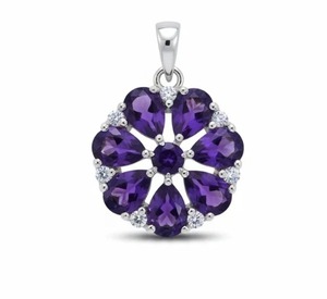 Rhaya Jewels – pendentif fleur en améthyste 100% naturelle pour femme, en argent sterling plaqué rhodium, micro-pendentif minimaliste fin - Product Image 1