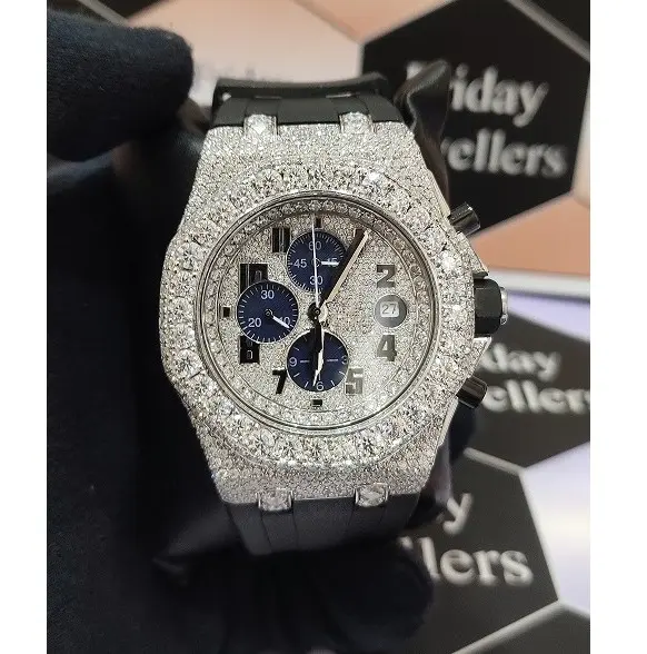 Premium Grade Moissanite Iced Out Watch Com Luxo Estilo Rubber Belt Relógios De Pulso Por atacadista indiano exportadores Preços baixos