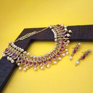 Kriaa Fine Jewelry Set Gold-Plated <b>Necklace</b> with Green and <b>Pink</b> Austrian Stones 1113810 - Product Image 1