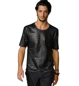 High Quality Men's <b>Leather</b> T-<b>Shirts</b> Latest Design Custom Design Canvas Fabric OEM Service Breathable Waterproof - Product Image 1