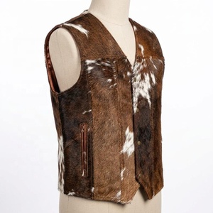 Gilet en fourrure imprimé animal marron et blanc pour homme, col en V, simple boutonnage, vêtement d'extérieur décontracté, fermeture boutonnée, pour l'automne - Product Image 3