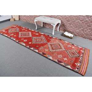 Tapis vintage 3,3x11 pieds, tapis turc Herki, tapis persan en laine rouge - Product Image 2