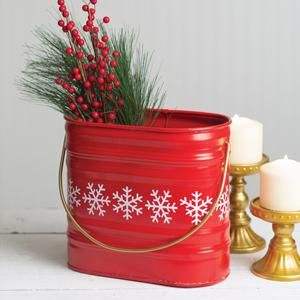 Seau de Noël festif en métal adapté aux cadeaux ou à la décoration pour l'organisation d'événements rustiques sur le thème de Noël en hiver - Product Image 3