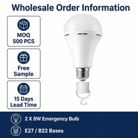 2 ampoules LED rechargeables d'urgence 8W E27/B22 AC 85-265V 2000mAh, autonomie de 2 heures