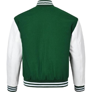 <b>Men</b> Classic Forest Green Varsity <b>Jacket</b> Authentic Athletic Letterman with Contrast <b>White</b> Leather Look Sleeves - Product Image 2