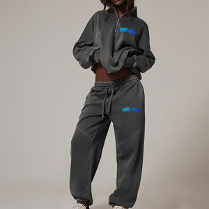 ชุดวอร์มทรงหลวมแบบมีซิปสำหรับใส่ลำลองและกางเกงวิ่งทรงหลวมปักโลโก้ตามสั่งฤดูใบไม้ร่วง - Product Image 1