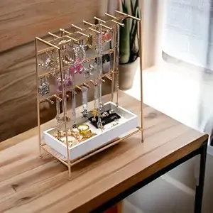 Soporte de joyería de metal dorado grabado personalizado para regalos, promociones y marcas disponibles a granel - Product Image 2