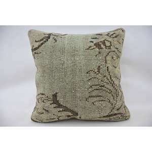 Oreiller patchwork en laine beige Kantha 24x24 pouces luxe vintage brodé imprimé moelleux rustique jeter pour sol - Product Image 1