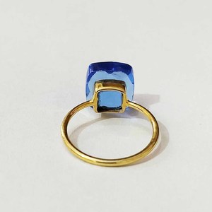 Véritable Apatite Bleu Hydro Quartz 12mm Football Cut Cushion Shape 12mm Solid 925 Sterling Silver 18k Gold Plated Ring For Women - Product Image 5