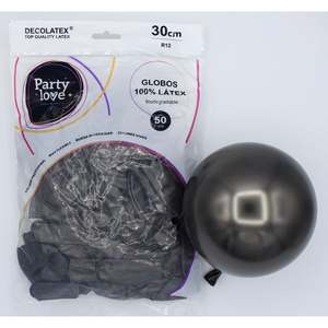 Party Love Latex Balloons 30Cm Black Chrome R12 <b>50</b> Units Biodegradable Party <b>Decor</b> - Product Image 1
