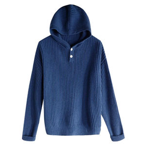 Sweat à capuche femme pull veste ample printemps et automne pure laine à capuche tricoté base décontractée avec capuche - Product Image 2