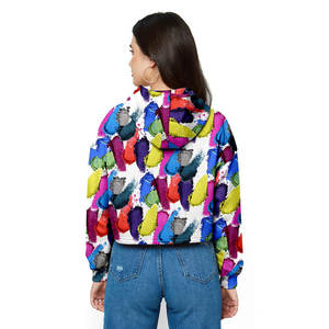 Sudadera con capucha elegante de mezcla de algodón para mujer con dobladillo recortado y Capucha ajustable Sudadera con capucha corta para mujer con sensación ligera - Product Image 3