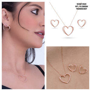 Regalos de Navidad colgante corazón Cubic Zircon 925 plata maciza colgante pendiente conjunto 18 "cadena moderna dama de honor collar joyería - Product Image 3