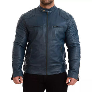 Veste en cuir coupe-vent zippée sur le devant pour hommes, manteau en toile avec col montant pour un usage quotidien. - Product Image 5