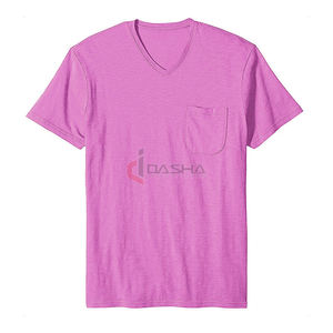 2025 T-Shirt en coton surdimensionné unisexe de haute qualité col en V avec poche poitrine couleur unie Logo personnalisé grande taille coupe décontractée - Product Image 2