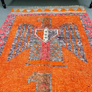 Alfombra Turca Vintage de Lana 3.1x11.8 pies (93x361 cm) Diseño de Parches Naranja con Base de Látex - Product Image 3