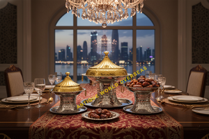 Luxury Silver Etched Handmade Durable Pedestal Hot Pot Set <b>Tray</b> Insulated <b>Food</b> <b>Warmer</b> Stainless Steel Interior Premium Buffet - Product Image 6